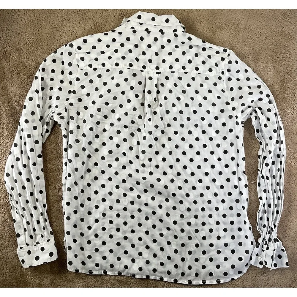 J. Crew Womens Polka Dot Popover Shirt Black White Cotton Long Sleeve Size L 267